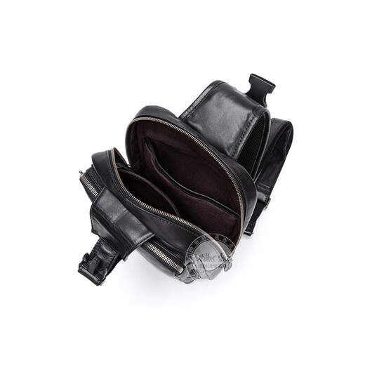 Walker Shop胸包男士【头层牛皮面料】休闲潮流单肩包青年时尚男士斜跨包 黑色 31cm*8cm*18cm