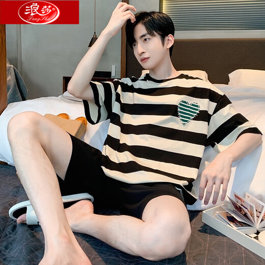 Langsha Pyjamas en coton pur pour hommes en été à manches courtes à manches courtes, style de maison entièrement en ligne de grande taille de grande taille 679 Z9359 L 115-130Jin [Jin est égal à 0,5 kg]
