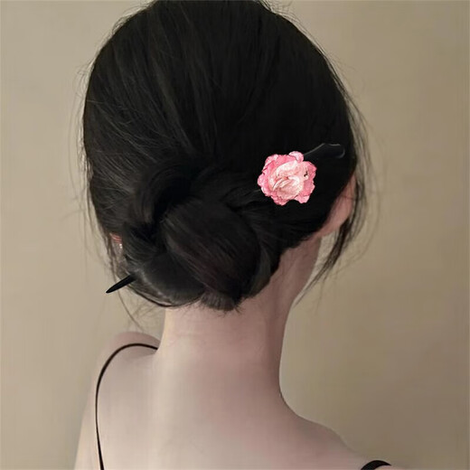 Purple rose wooden hairpin summer hairpin mesh flower hairpin ancient style hairpin headdress temperament hair accessories for women rose wooden hairpin purple - 1 piece