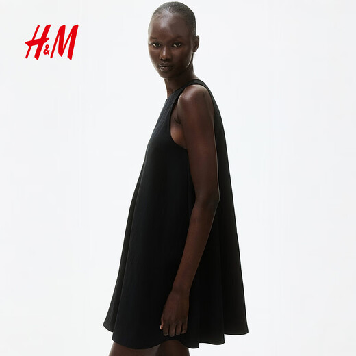H&M2025夏季新款女装时尚休闲百搭直筒连衣裙1292353 黑色 S 160/88