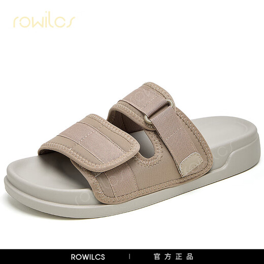 rowilcs品牌拖鞋男夏季外穿2025新款网红时尚百搭一字拖鞋室外软底沙滩鞋 奶咖色 38