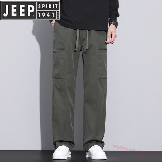 JEEP SPIRIT American Trendy Brand Working Pants Men's Loose Straight Paratrooper Pants 2025 Summer Thin Sports Charge Casual Pants 9856-Military Green M [Merchant] 90~110Jin[Jin equals 0.5 kg]