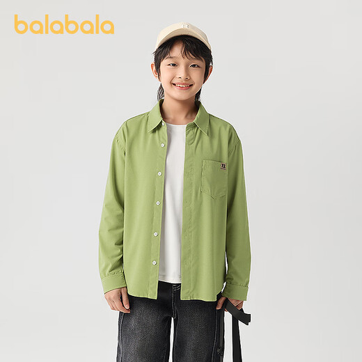 Bala Balaone children's shirt long-sleeved parent-child wear 2025 new autumn cotton brushed loose and skin-friendly yellow green 41122 100