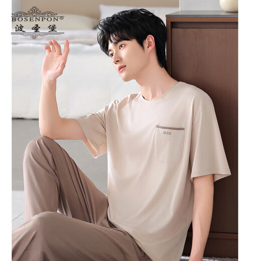 Boston Brand Pyjamas Men's Summer Modal Modal Couptin à manches courtes à manches minces de glace fine et décontractée de grande taille de maison de grande taille 4839 Mai Tea Grey L Poids recommandé 120-140 Jin [Jin est égal à 0,5 kg]