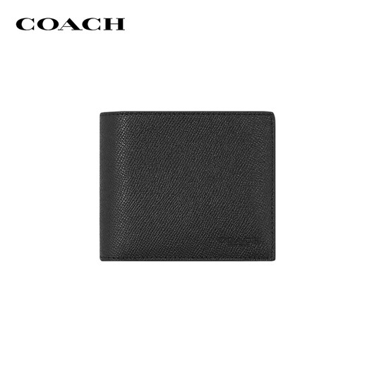 蔻驰（COACH）【品牌直供】男士短款黑色皮革对折钱包