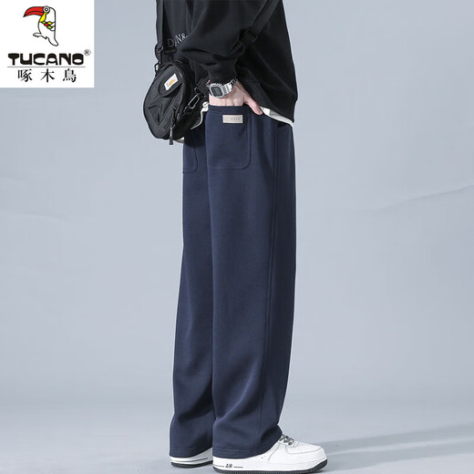 Woodpecker (Tucano) American Casual Hosen für Herrenherbst- und Wintermodemarke High Street Wide-Bein-Sporthosen für Männer losen gerade große Größe der Schwergewicht 10921-Hk9209 Navy Blue Regulal M etwa 90 ~ 115 Jin [Jin gleich 0,5 kg] kann getragen werden können
