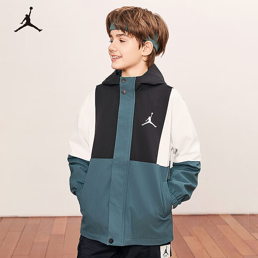 Jordan Nike AJ Children's Clothing Children's Windproof Jacket Boys Autumn New Hooded Jacket Mediterranean Green