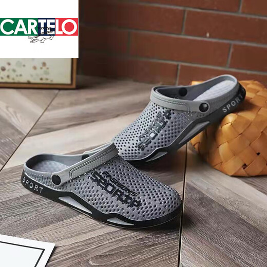CARTELO trendy brand hole shoes two-wear men's beach shoes men's slippers summer bag-toe anti-slip sandals new style for men's 3881 blue 40