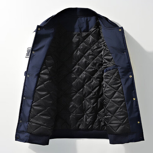 Baseball uniform jacket for men in winter with cotton and thick embroidery, loose, trendy and handsome, Korean version for teenagers, men's jacket, American style, navy blue, XL size 140-160Jin Jin is equal to 0.5 kg