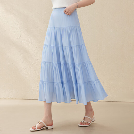 Fiber Show [Yunhuwuya] Elastic waist A-line fluffy cake skirt skirt large size fat mm summer new style 1502 light blue XL
