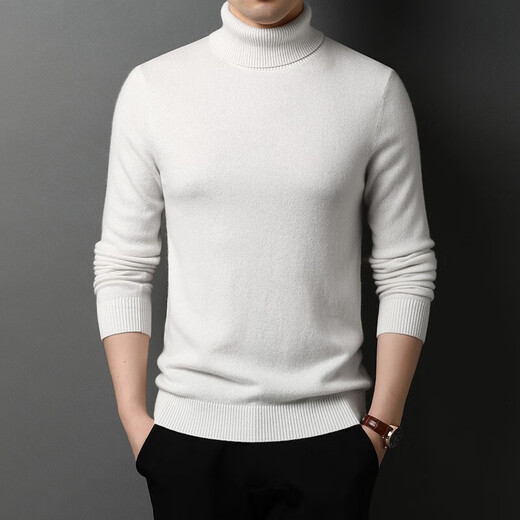 NOSSKISS brand worsted pure cashmere sweater men's winter warm thick sweater solid color turtleneck base shirt classic black [gift box] 2XL 185
