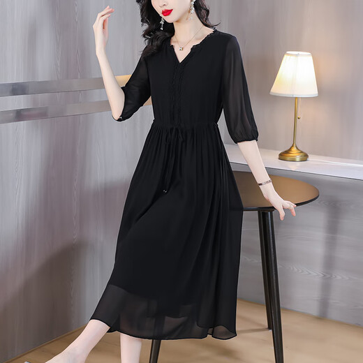 Egeangy International Light Luxury Damenkleid Sommer 2025 Neues Stil Mode komfortable Modemperament großgröße Lose Rock Schwarz [High-End-Geschenkbox] L 105-120jin [Jin ist gleich 0,5 kg]