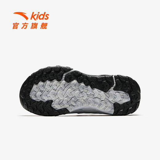 ANTA Children's Sandals Men's Big Children's Shoes 2025 Summer New Breathable Velcro Shark Toe Outdoor Beach Shoes Black/Silver-1 34