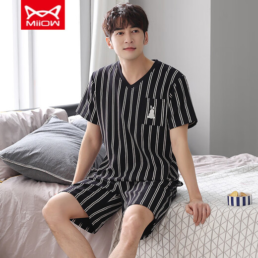 
Catman MIIOW Men's Summer Pure Cotton Shorts Shorts Youth Summer Thin Stripes Can Wear Outside Casual Home Clothing Set Pure Cotton FA#6623 L Recommended-125Jin[Jin is equal to 0.5 kg]