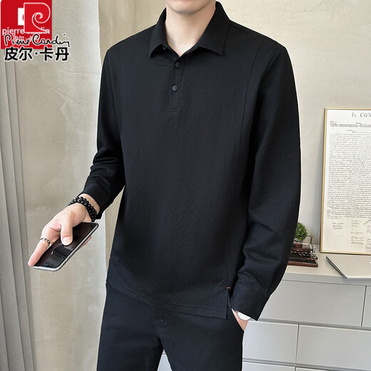 Pier Cardin high-end authentic linen long-sleeved T-shirt for men 2025 spring and autumn new business casual lapel comfort polo shirt 1_green 9882 L 175/88A [Suggested 140-155Jin [Jin equals 0.5 kg]]