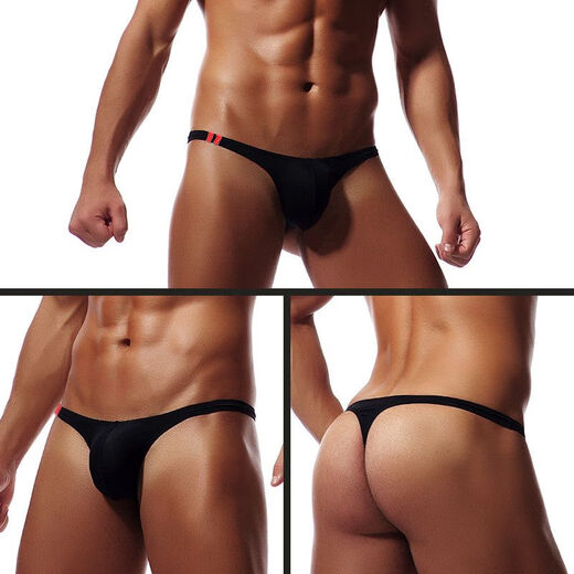Half double thong men's low-waisted sexy hip-lifting underwear, breathable cotton comfortable U-convex free-to-take-off back empty T-pants gay 0 339 red M men's size M