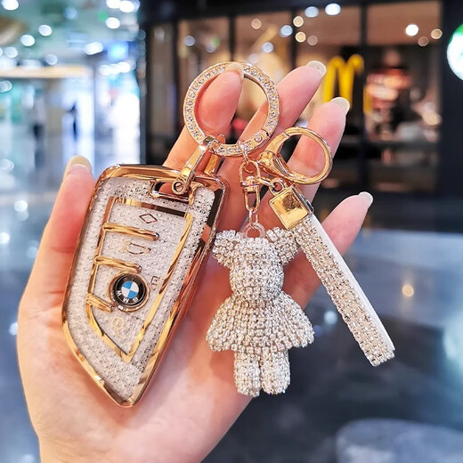Zuimi (Zuimi) Geeignet für BMW Key Cover 530 Shell 12357 Serie 325LI525 Damen x1x23456 BAG B] Noble Lila + Gold Star Diamond Schnalle + Weißbär