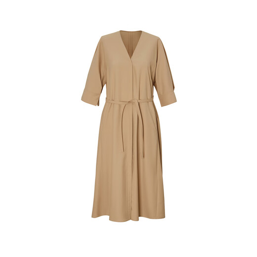 
LESS spring cotton skirt for women casual temperament V-neck waist short-sleeved dress 2N3G14110 254/paper brown XS