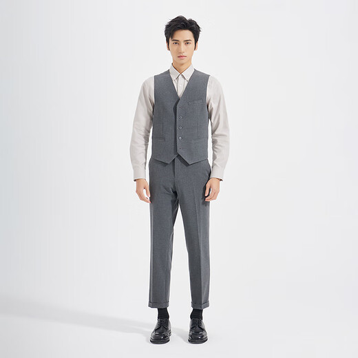 Lilang Youth Business Men's TR Blended Suit Men's Solid Color Elastic Easy-Care Formal Suit Three-piece Medium Gray (1SA) 175A