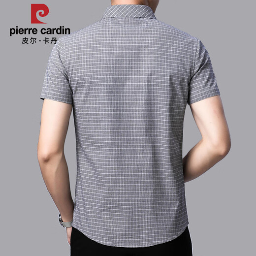 Pier Cardin 2025 new summer shirt men short-sleeved middle-aged plaid shirt men ice mercerated cotton middle-aged shirt men C40-6630 gray XL 175