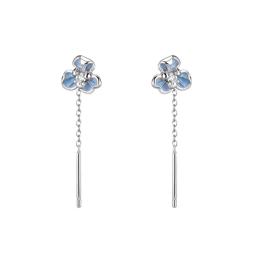 Nianfu blue iris flower earrings for women s999 pure silver pure silver ear wire ear piercing earrings earrings Mid-Autumn Festival gift for girls a pair of iris flower ear wire 999 pure silver