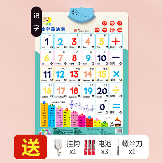 Audio Hanging Chart Toy Finger Lesen Kinder frühes Lehrspielzeug Wandaufkleber Nummern 1-100 (Stromversorgungs-Hakenschraubendreher)