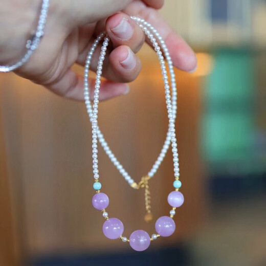 Hanjin Palace Kunzite Pearl Clavicle Chain Jade Millet Beads Simple Fashionable Versatile Sweater Chain Gift Kunzite Pearl Necklace