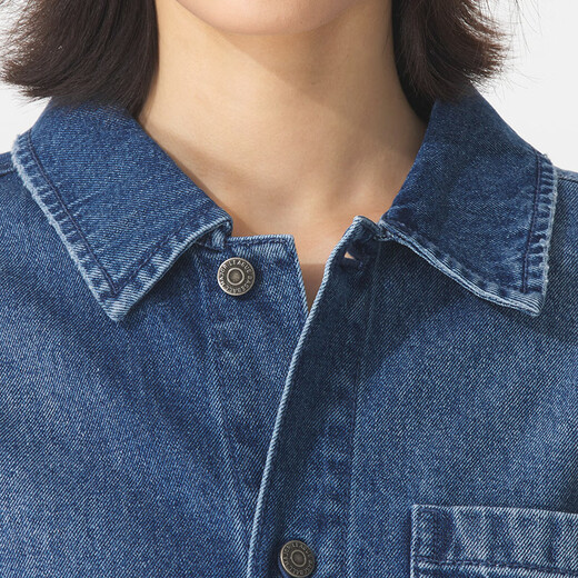 MLB official denim style male and female couple back label with large LOGO fashionable 26 spring new long-sleeved denim shirt New York Yankees/Indigo M 170/92A