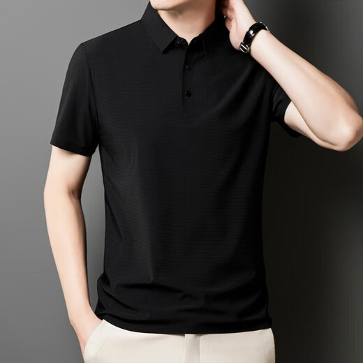 2025修身夏季商务男短袖翻领无痕polo衫男广告衫冰丝休闲上衣t恤 杏色12357 M