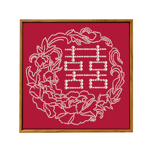 Three-color tiger flowers are blooming like brocade pearls and happy characters digital oil painting wedding handmade engagement gift materials packaging decoration hanging LL11762 full color spray painting gift bag + dot diamond pen 30x30cm thick solid wood inner frame + beautiful outer frame default wood color No need to paint red background canvas + pearl full set of material bag