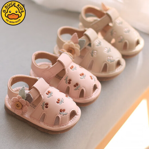 G.DUCKKIDS summer 1-2 year old female baby shoes Baotou soft sole toddler shoes 6-12 months baby hollow anti-slip toddler sandals XKA012 pink 16 inner length 11.5 cm