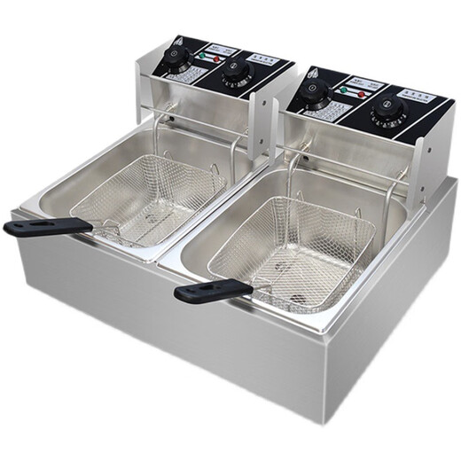 Timed double-cylinder electric fryer 10L capacity stainless steel timed fryer potato chicken legs and wings commercial furnace 1 inch commercial furnace