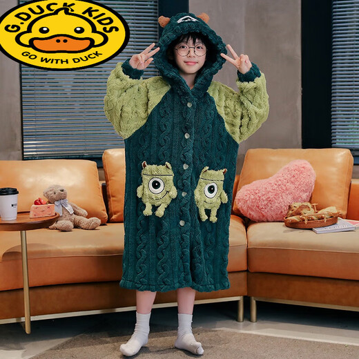 G.DUCKKIDS儿童睡袍男童冬季珊瑚绒加厚保暖卡通连帽长款睡衣男孩法兰绒浴袍 6636 均码 14码(建议身高125-135cm)