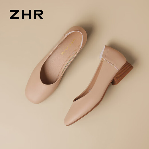 ZHR Flat Shoes Женская темпераментная темпераментная квадратная нога для пригородной туфли Doudou Women's Shoes Удобная, легкая и универсальная, цельный AH677 Apricot 38
