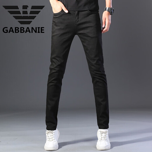 Armanibr Armani Black Jeans Men's Men's Casual polyvalent automne et hiver Stretch Slim Straight Pantal