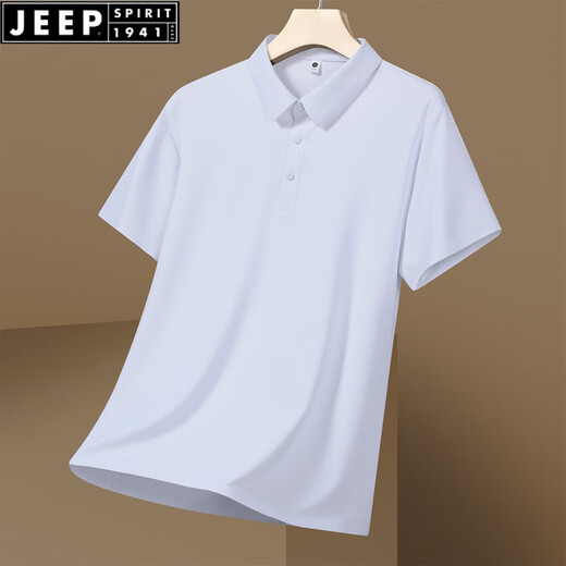 JEEP SPIRIT2025新款百搭防晒凉感夏季天休闲薄款T恤衫男士冰丝短袖POLO衫 W-CN12356雾霾蓝 L 【115-130斤】