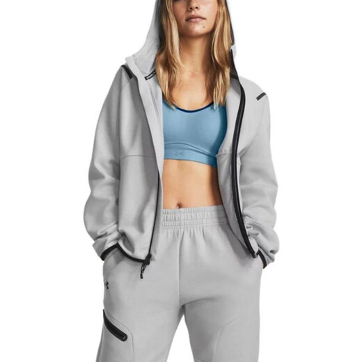 Under Armour Print Kapuzenfleece Reißverschluss Sport Langarmjacke Frauen moderne graue graue xs