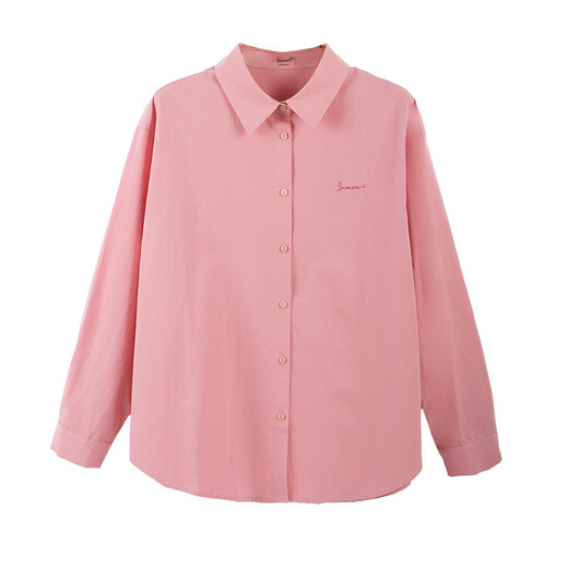 INMAN pure cotton commuting simple European style blue shirt for women 2025 summer versatile and comfortable embroidered back slit shirt lotus root pink S
