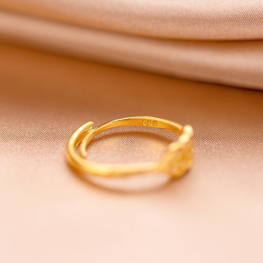 RSRDDY Lao Fengxiang 18k gold ring women's money string 999 copper coin ring ring live index finger ring gift 0.01g Lao Fengxiang same style money ring x live mouth