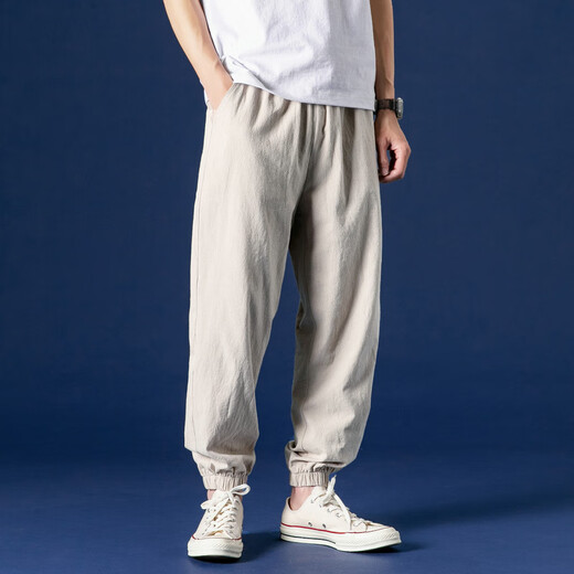 
JEEP SPIRIT pants men's summer thin cotton linen sports pants loose tugs linen pants summer harem pants men's casual trousers dark blue M 90-110Jin[Jin equals 0.5 kg]
