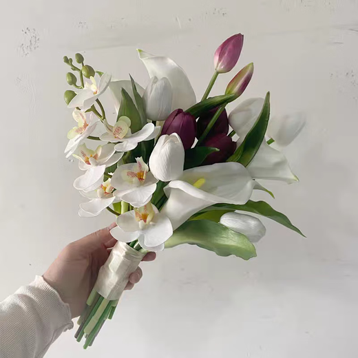 Tulips, calla lilies, bouquets for certificates, fake flowers, artificial flowers, photography props, wedding Korean bridal bouquets HD-Tulips + 3d Phalaenopsis