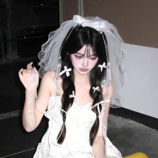 Veil, certificate, tiara, proposal, photo props, birthday bride, wedding engagement decoration, confession scene bow, double-layer beaded bow veil