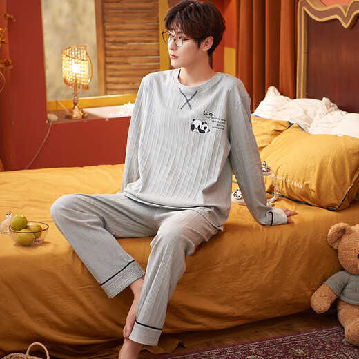 Pang Donglai DL Dl Pajamas de primavera y otoño para hombres Cotton de algodón puro pantalones de mangas largas coreanas Los trajes casuales sueltos se pueden usar en el exterior para ropa de casa de verano, otoño y invierno Black_zy9901 L (recomendado 100-130Jin [Jin equivale a 0.5 kg])