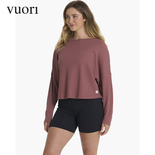 VUORI 飞奥力长袖上衣T恤套头衫运动舒适休闲宽松圆领女VW1047 红色/Rosewood XS /S