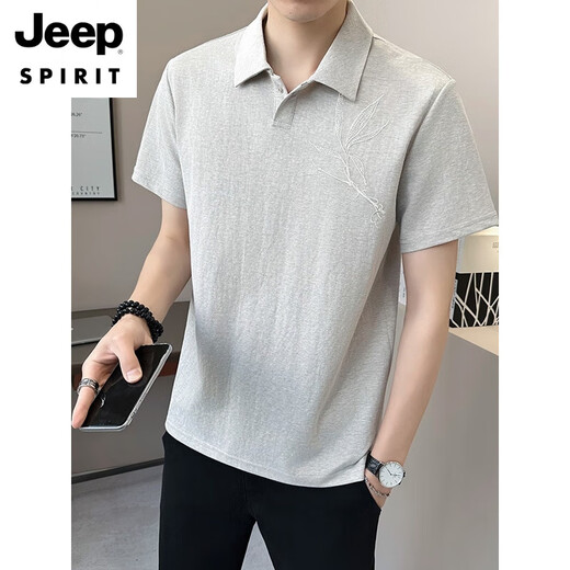 JEEP SPIRIT新中式POLO.衫男士短袖t恤夏季棉麻2025新款亚麻潮流翻领半袖 军绿色 L (体重范围110-125斤)