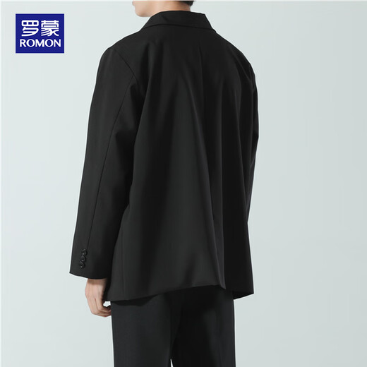 ROMON suit men's spring and autumn trendy loose lapel business single suit casual small suit jacket black XL