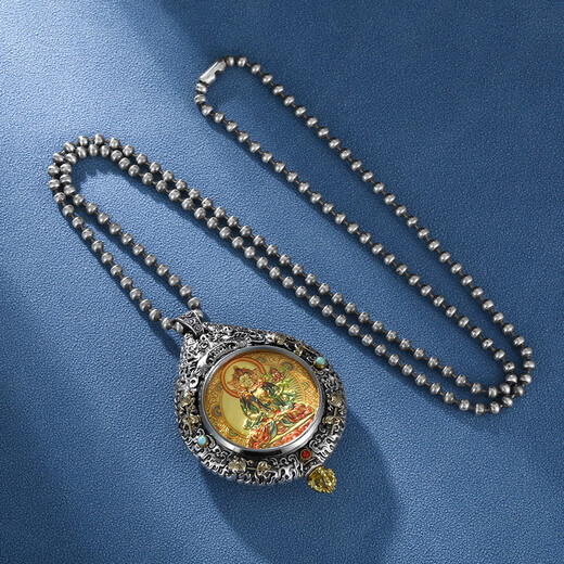 QIWN colorful gold and purple polished gold body hand-painted thangka pendant sterling silver male and female natal Buddha necklace hidden in the void Thousand-hand Guanyin Samantabhadra Colored gold and purple polished gold body-Thousand-hand Avalokitesvara Bodhisattva rat containing