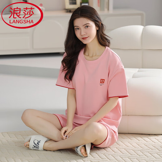Langsha High-End 2025 New Pyjamas für Frauen im Sommer Pure Cotton Kurzärärmelte zweiteiliger Anzug Sommerstreife Home Clothing 9856 M [Empfohlen 75-90 Jin [Jin gleich 0,5 kg] tragen]