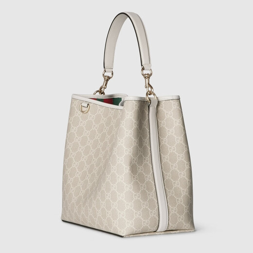 Gucci Gucci Gg Emblem -Serie mittelschwerer Bucket -Beutel Beige und Weiß beide Größe