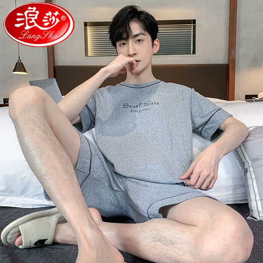 
Langsha casual cotton pajamas men's summer short-sleeved shorts for youth Korean style loose home clothes middle-aged thin large-size suit H9928 (short-sleeved shorts) L (recommended 100-125 Jin [Jin equals 0.5 kg])
